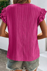 Ruffled Tie Neck Cap Sleeve Blouse