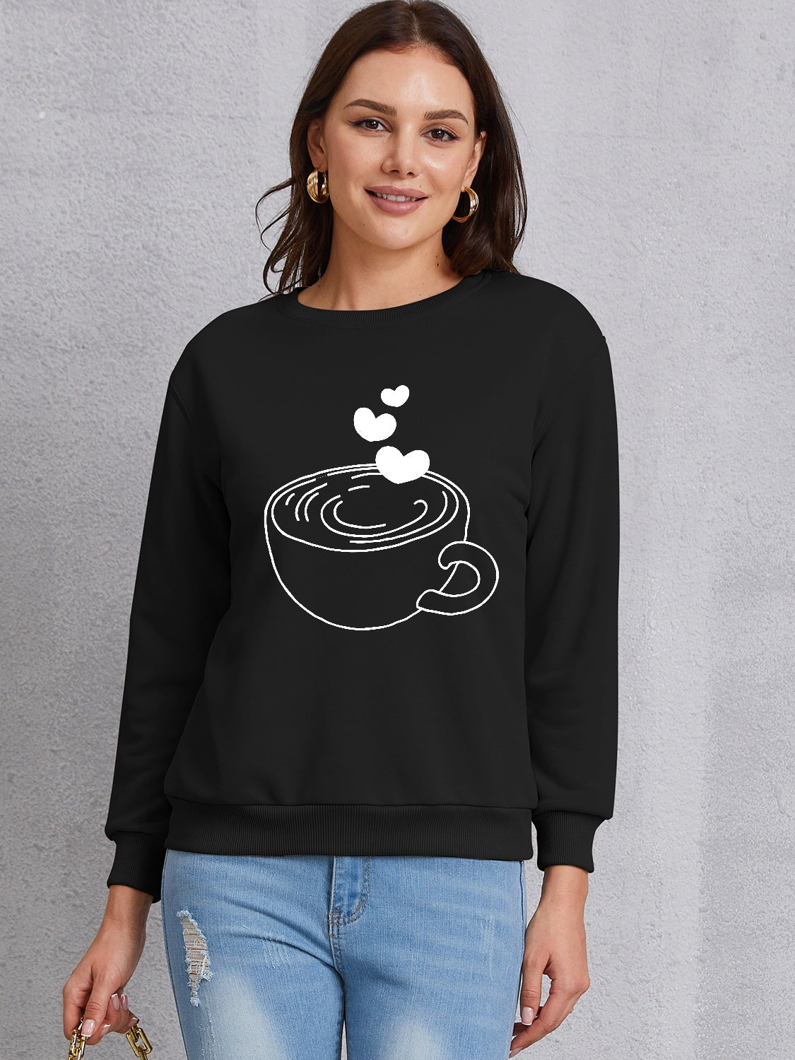 Cup Graphic Round Neck Dropped Shoulder Sweatshirt