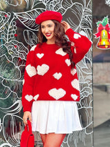 Heart Round Neck Dropped Shoulder Sweater