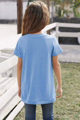 Girls Buttoned Tulip Hem T-Shirt