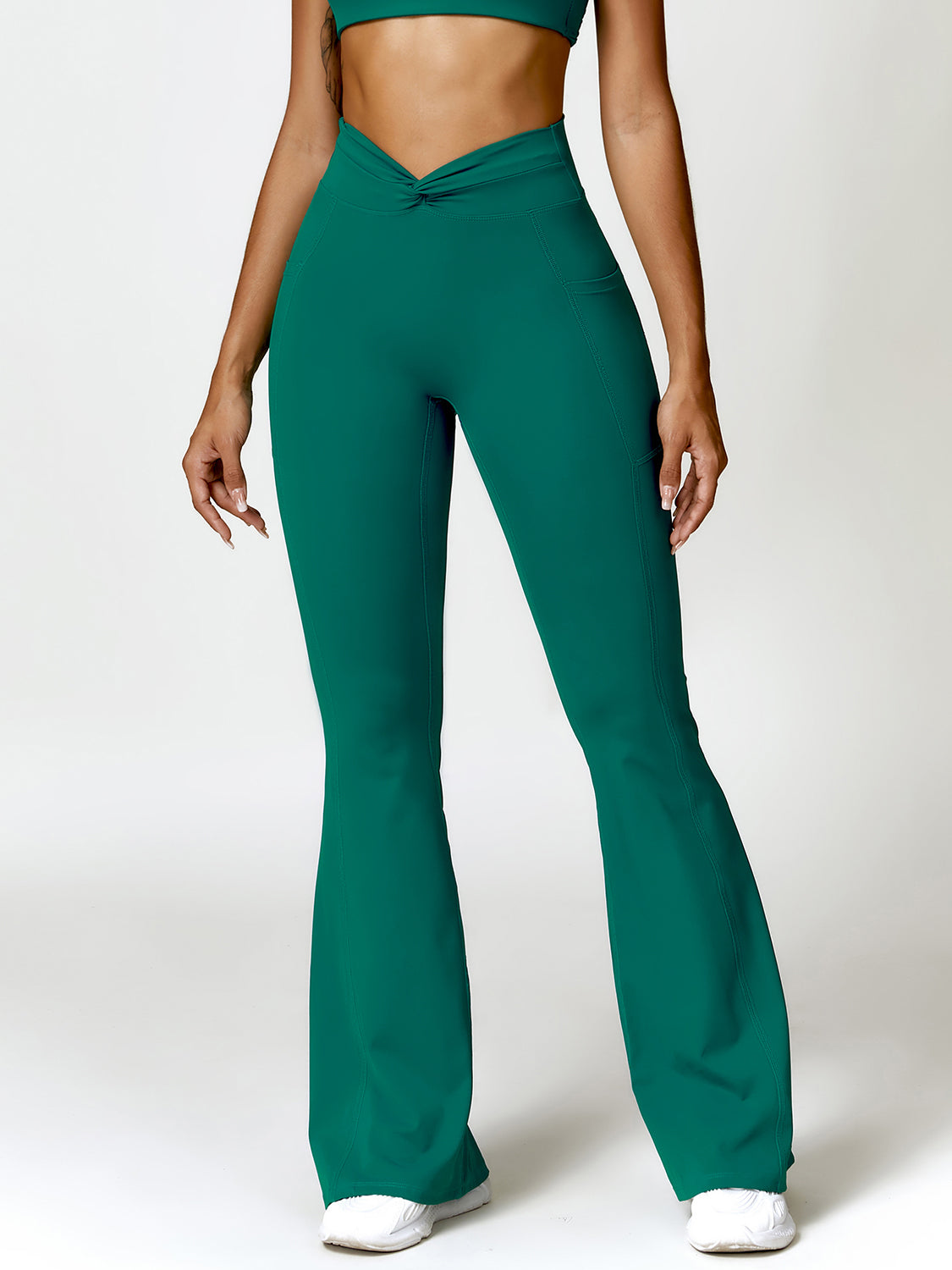 Twisted High Waist Bootcut Active Pants with Pockets