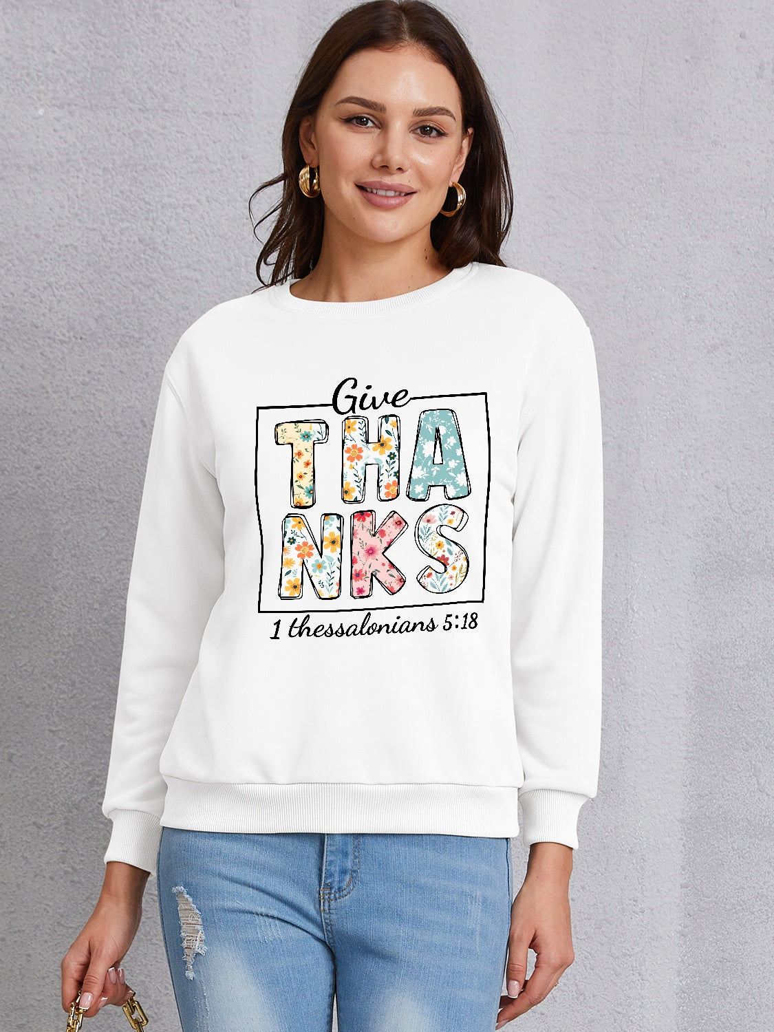 Letter Graphic Round Neck Dropped Shoulder Sweatshirt