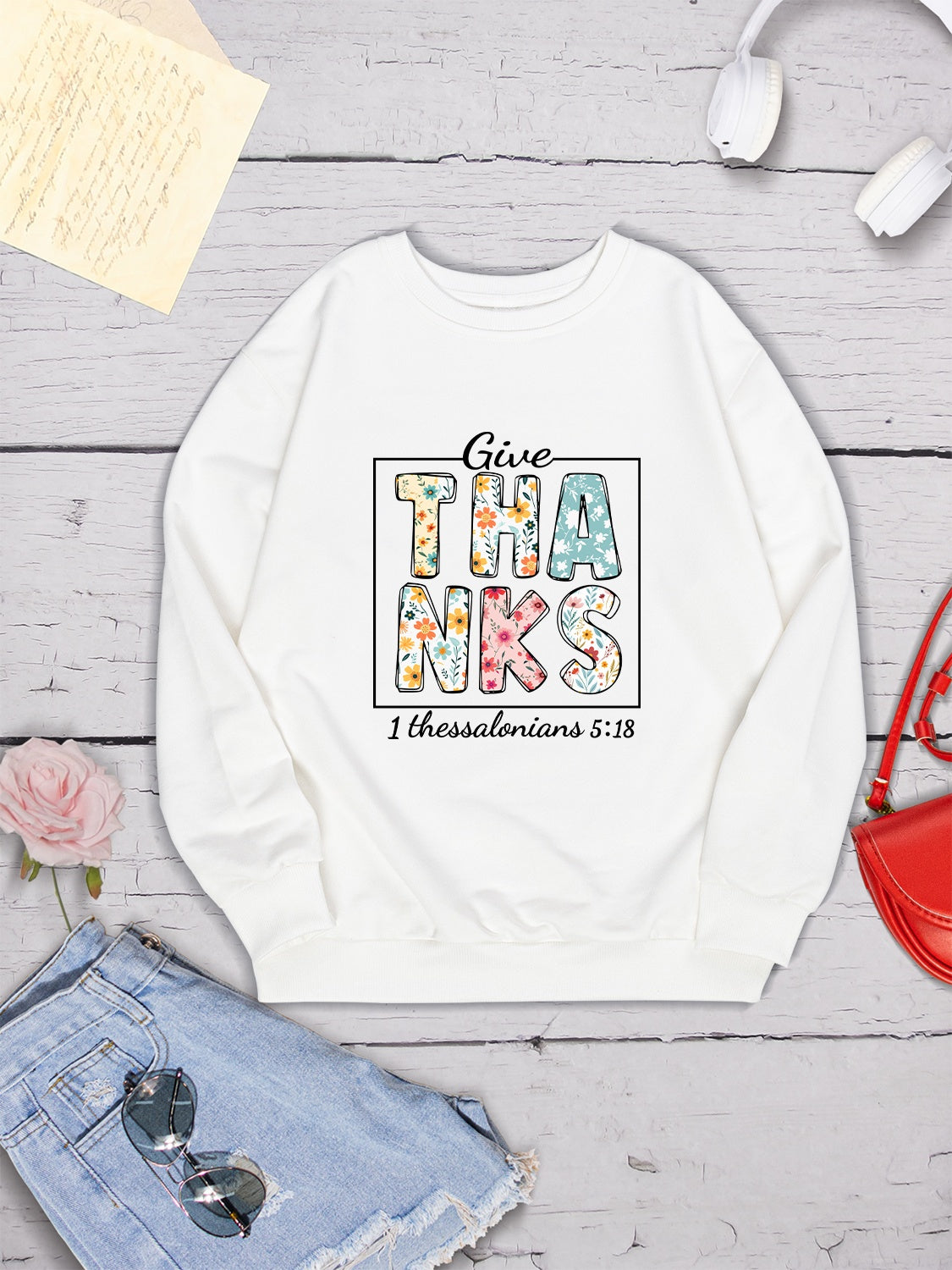 Letter Graphic Round Neck Dropped Shoulder Sweatshirt