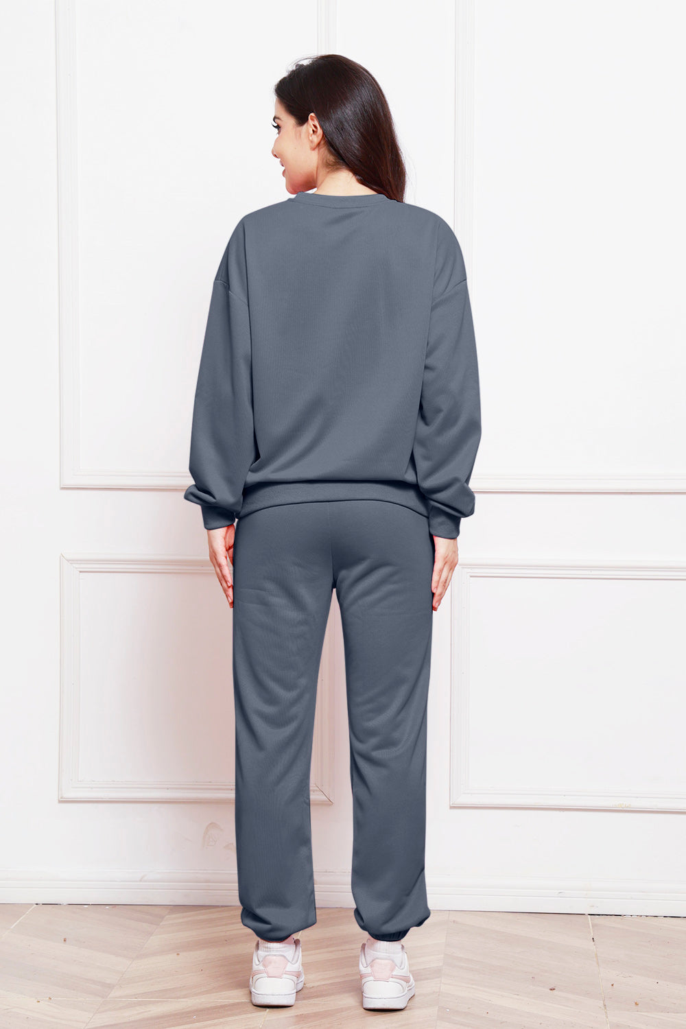 Round Neck Long Sleeve Sweatshirt and Pants Set