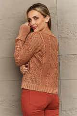 HEYSON Soft Focus Full Size Wash Cable Knit Cardigan