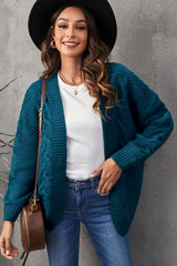 Waffle-Knit Open Front Dropped Shoulder Sweater