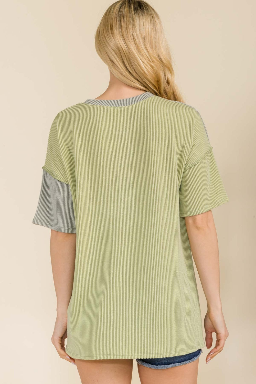 Celeste Full Size Ribbed Color Block Short Sleeve T-Shirt