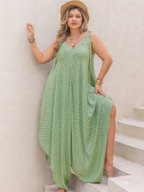 Plus Size Printed V-Neck Wide Leg Jumpsuit