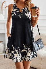 Printed Wide Strap Mini Dress with Pockets