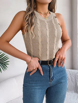 Cable-Knit Round Neck Vest