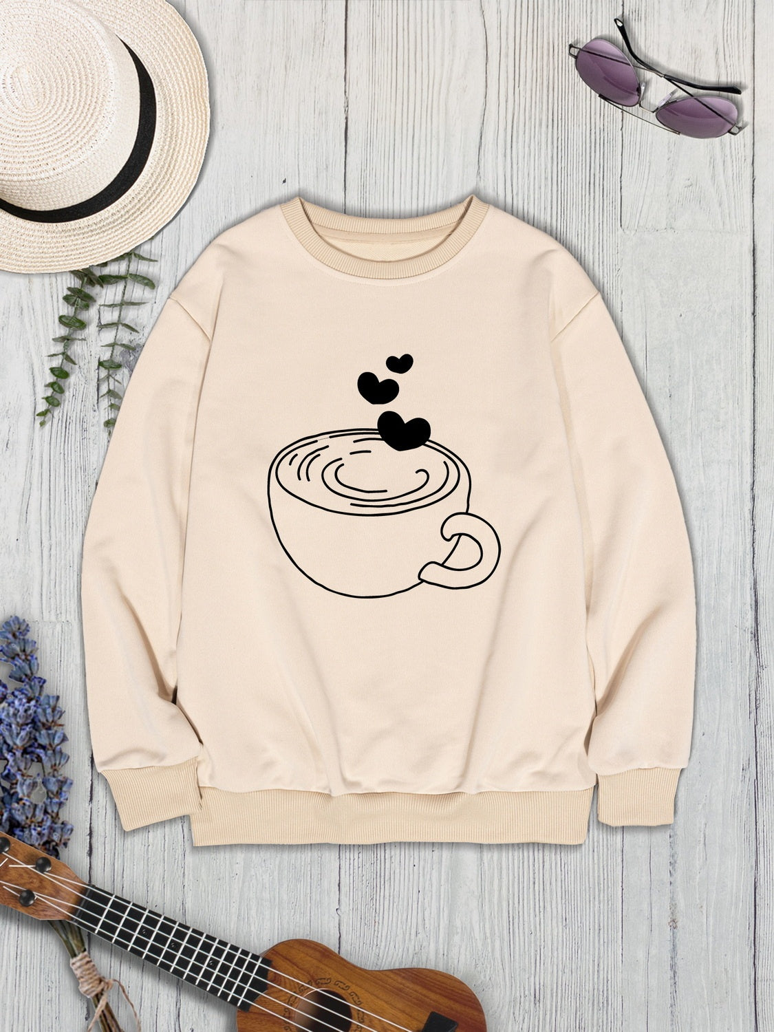 Cup Graphic Round Neck Dropped Shoulder Sweatshirt