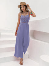 Openwork Spaghetti Strap Wide Leg Jumpsuit