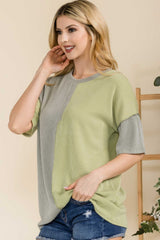 Celeste Full Size Ribbed Color Block Short Sleeve T-Shirt