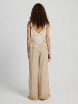 Fringe Hem Wide Leg Long Pants