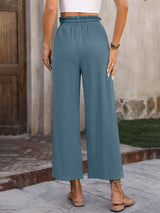 Drawstring Pocketed Wide Leg Pants