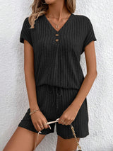 Ribbed V-Neck Top and Shorts Set