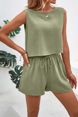 Round Neck Top and Drawstring Shorts Set