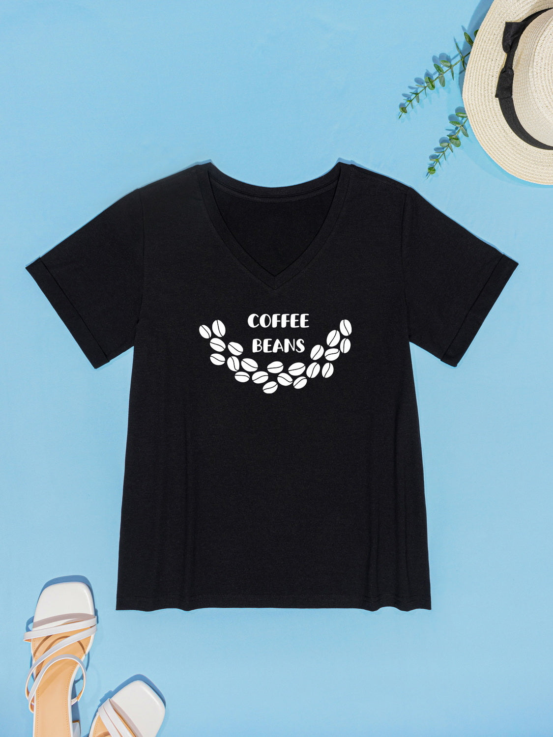 COFFEE BEANS V-Neck Short Sleeve T-Shirt