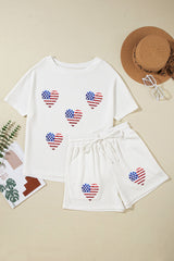 US Flag Round Neck Top and Shorts Set