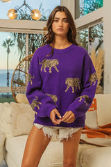 BiBi Tiger Pattern Long Sleeve Sweater