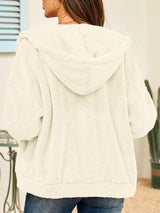 Drawstring Zip Up Hooded Plush Jacket