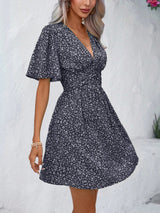 Printed V-Neck Half Sleeve Mini Dress