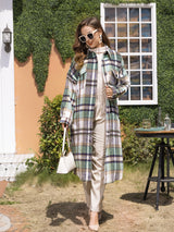 Plaid Button Up Dropped Shoulder Coat