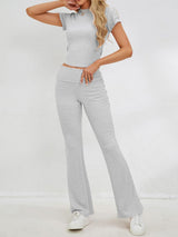 Round Neck Short Sleeve Top and Pants Set