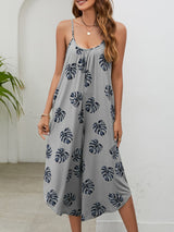 Botanical Print Spaghetti Strap Scoop Neck Jumpsuit