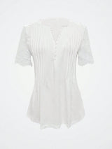 Notched Lace Short Sleeve Top