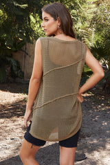 Openwork Sleeveless Slit Knit Cover Up