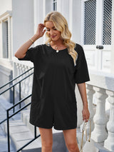 Backless Pocketed Round Neck Half Sleeve Romper