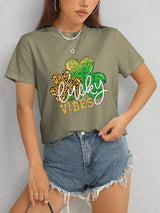 LUCKY VIBES Round Neck Short Sleeve T-Shirt