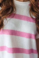 Striped Round Neck Short Sleeve Knit Top